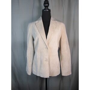 Siena Tan Leather Blazer Jacket Beige Suede Texture 2 Button Size 6